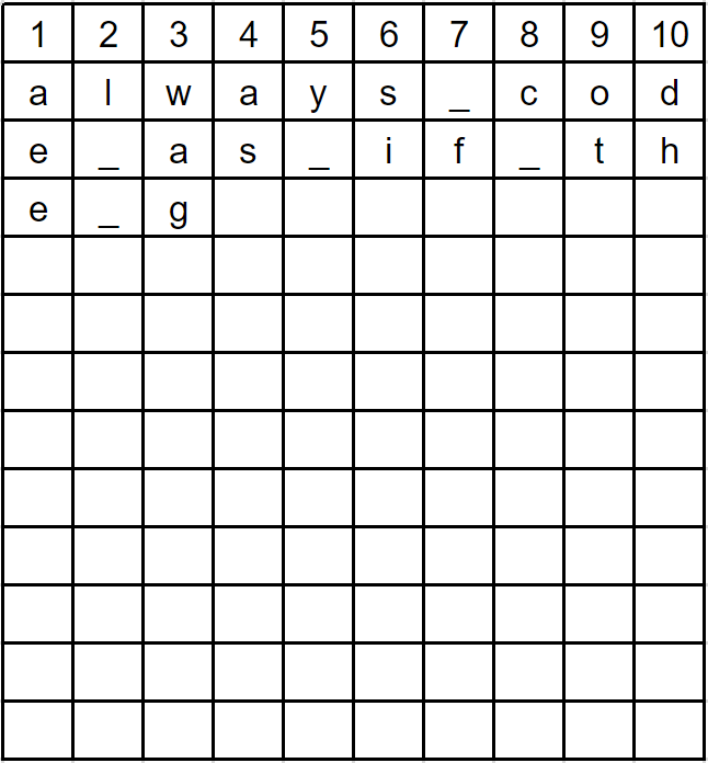 Partially filled 10-column grid